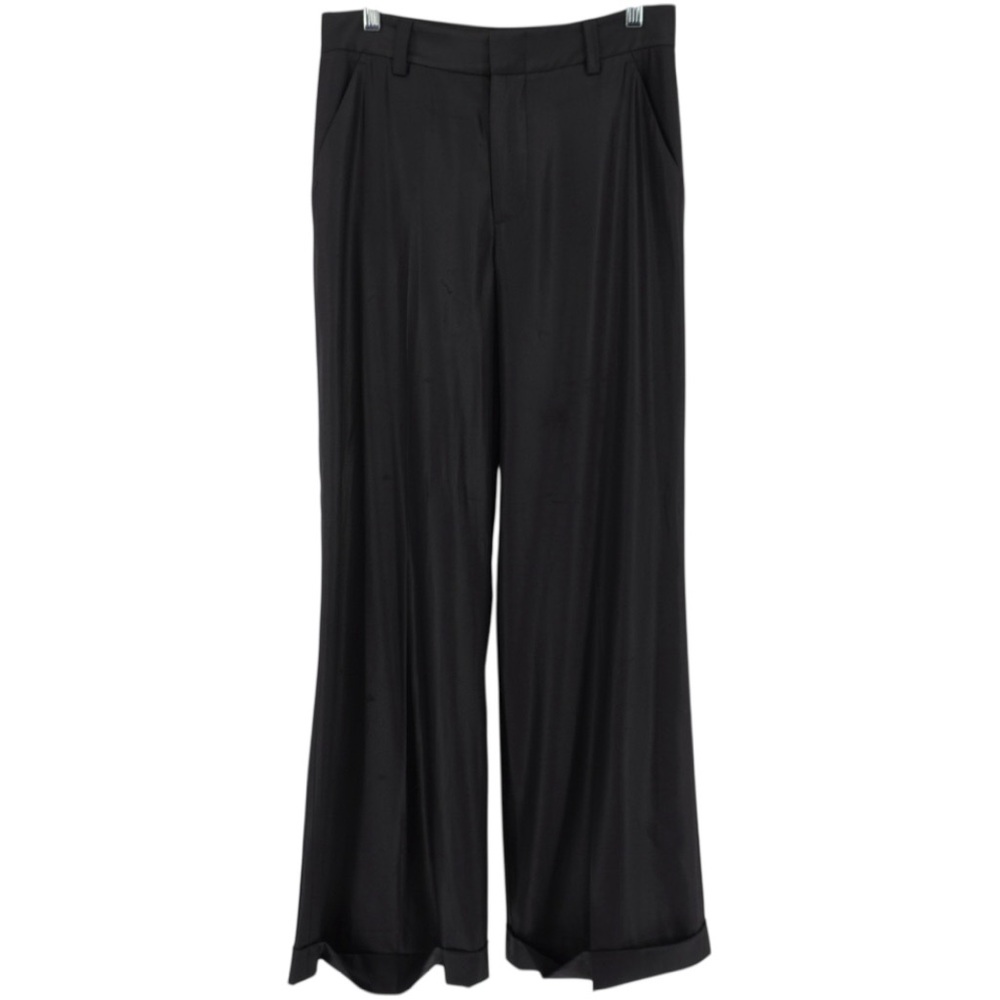 Alice + Oliva Black Wool Wide Leg Trouser Pant Satin Look Size 10 Career Office